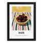 Date – on Striped Tablecloth, Fruit Print, in sleek black frame