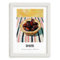 Date – on Striped Tablecloth, Fruit Print, placed in minimal white frame