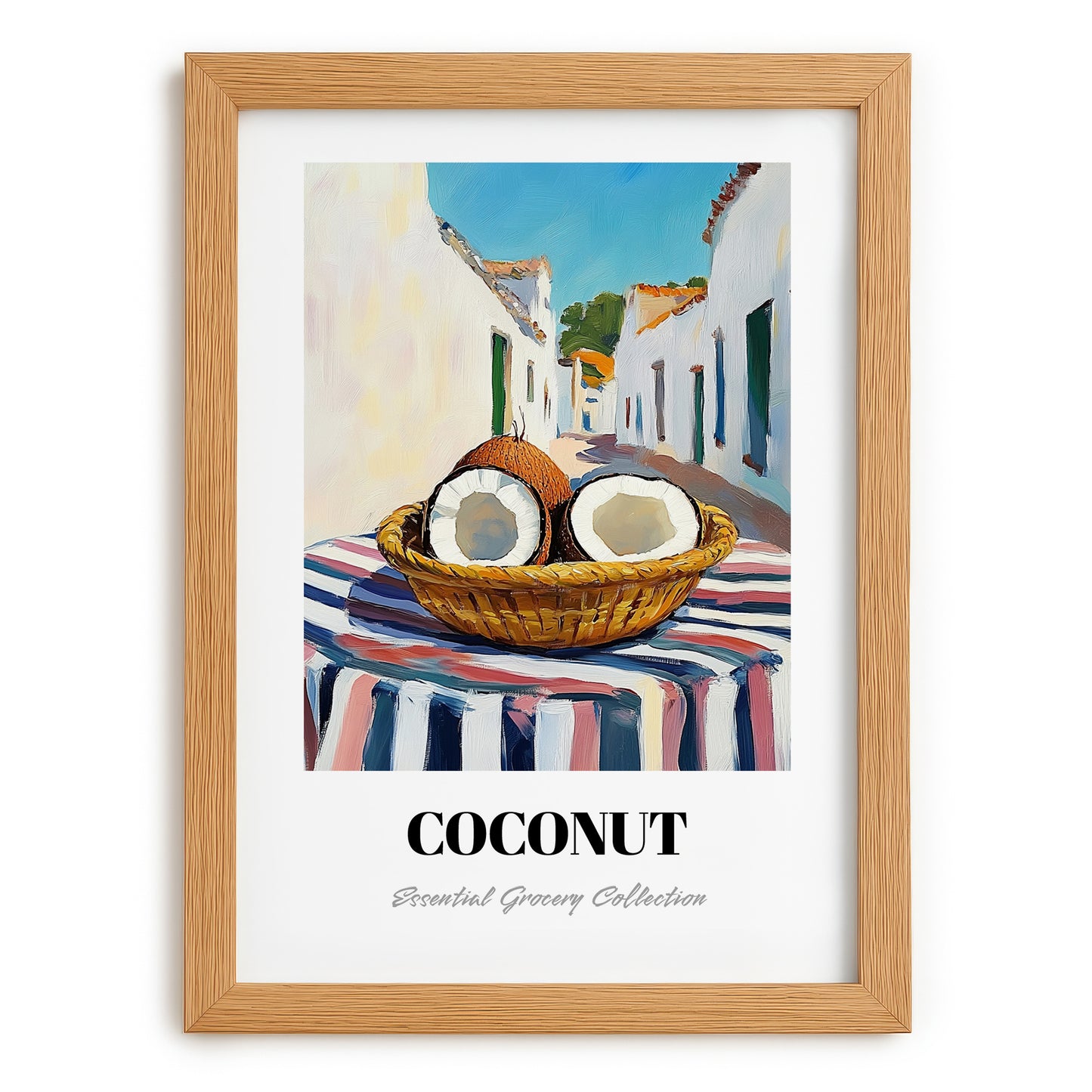 Coconut – White village Café on the Corner, Fruit Wall Decor, set in oak frame