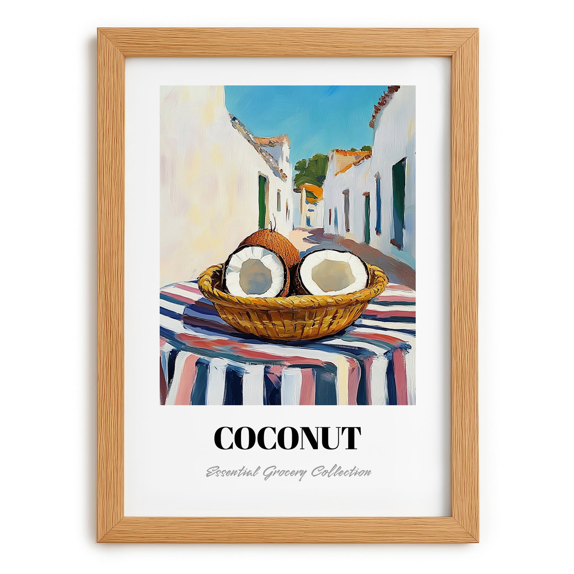 Coconut – White village Café on the Corner, Fruit Wall Decor, set in oak frame