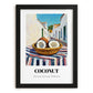 Coconut – White village Café on the Corner, Fruit Wall Decor, in sleek black frame