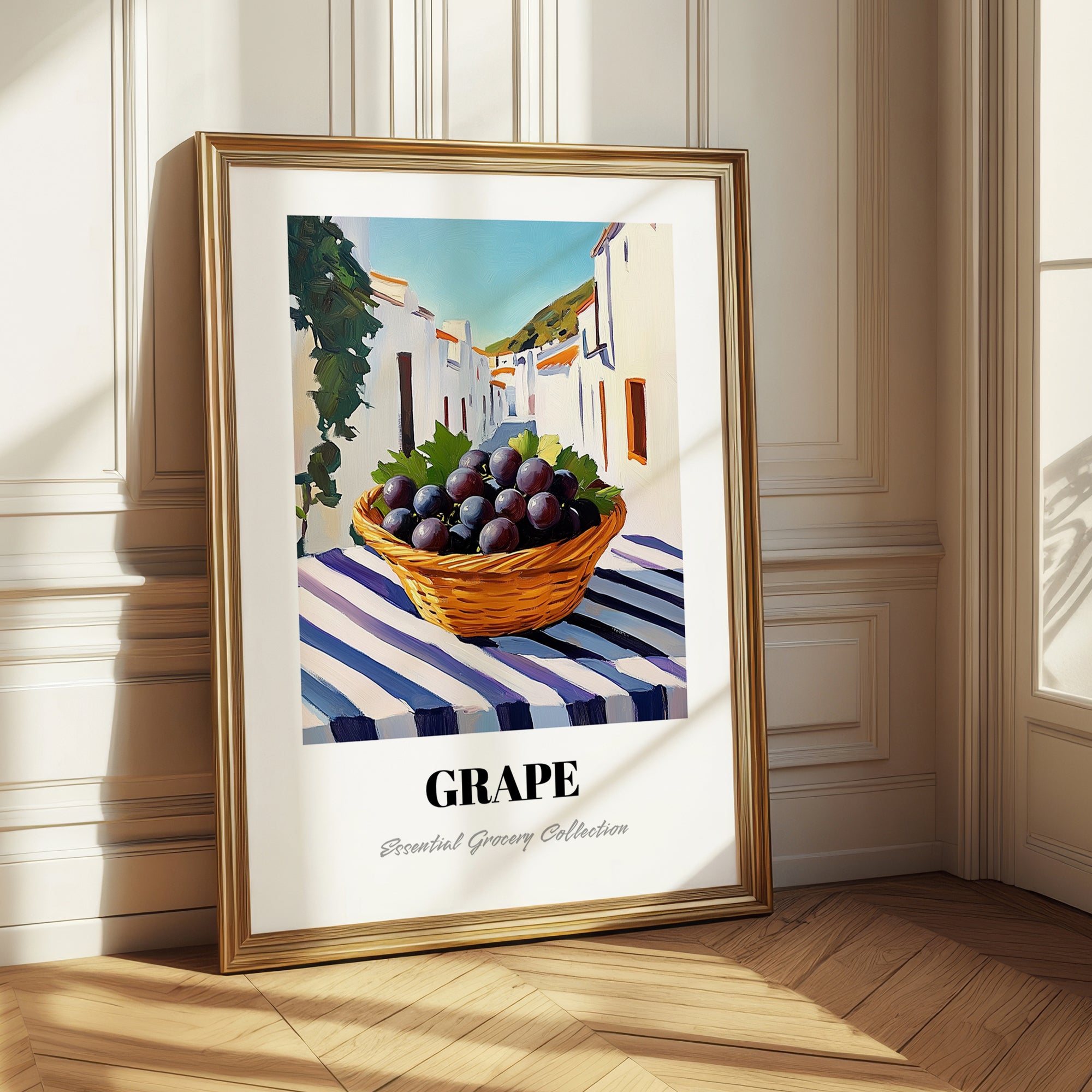 Grape – White village Street Café Scene, Fruit Wall Decor