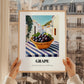 Grape – White village Street Café Scene, Fruit Wall Decor, styled in a charming Paris street view