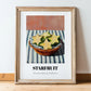 Starfruit – on Striped Tablecloth, Fruit Wall Decor, in wooden frame leaning on the floor