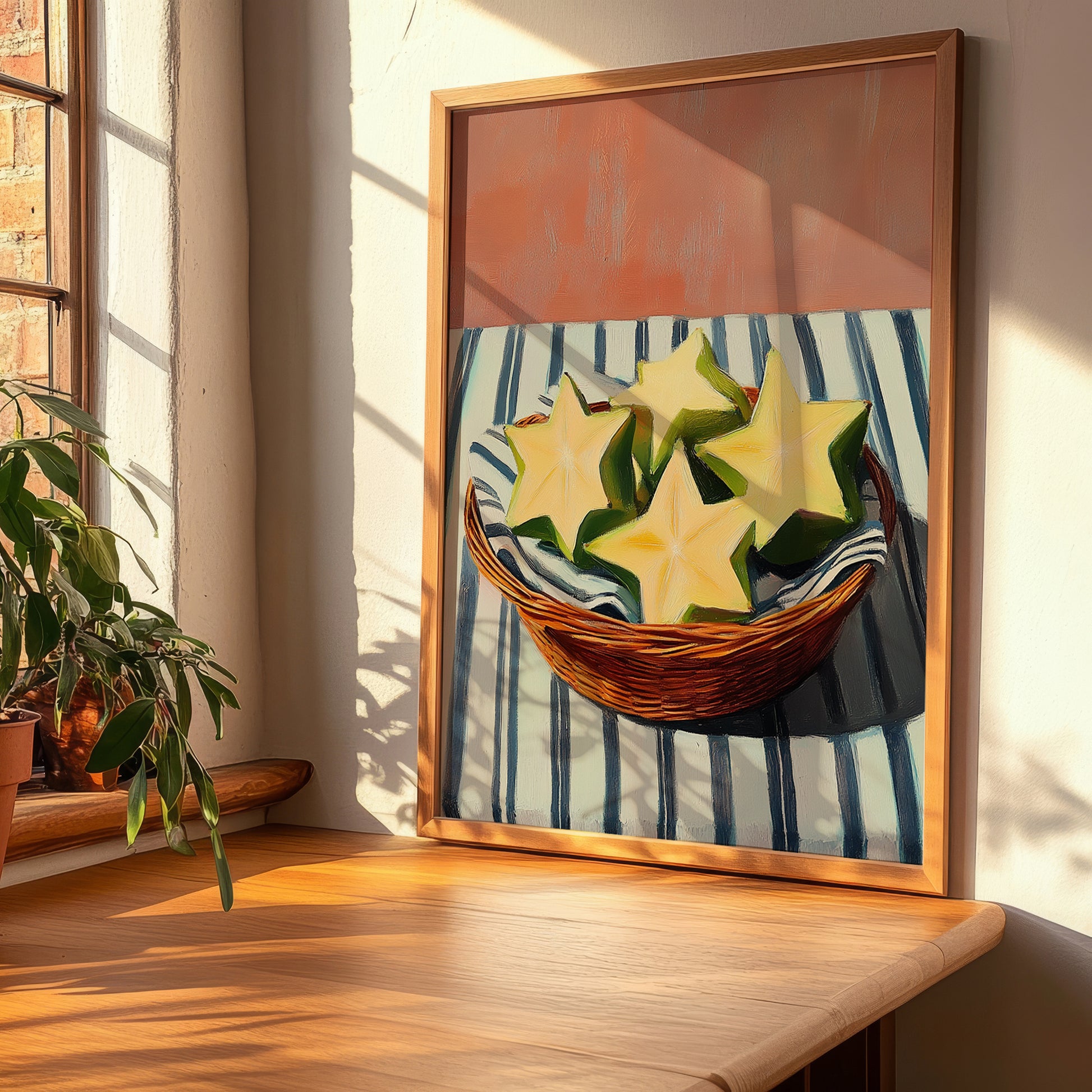 Starfruit – on Striped Tablecloth, Fruit Wall Decor, clean layout with no caption