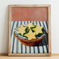 Starfruit – on Striped Tablecloth, Fruit Wall Decor, no-text version framed in wood