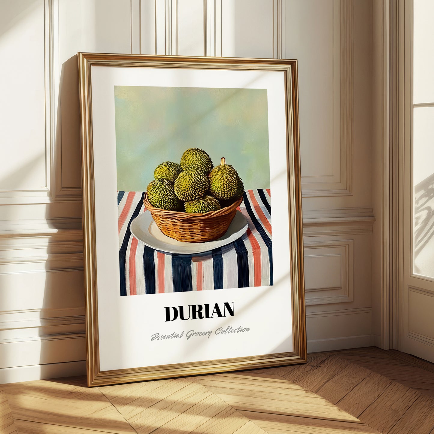 Durian – on Striped Tablecloth, Fruit Poster