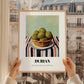 Durian – on Striped Tablecloth, Fruit Poster, styled in a charming Paris street view