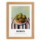 Durian – on Striped Tablecloth, Fruit Poster, set in oak frame