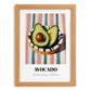 Avocado – on Striped Tablecloth, Vegetable Illustration, set in oak frame