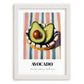 Avocado – on Striped Tablecloth, Vegetable Illustration, placed in minimal white frame