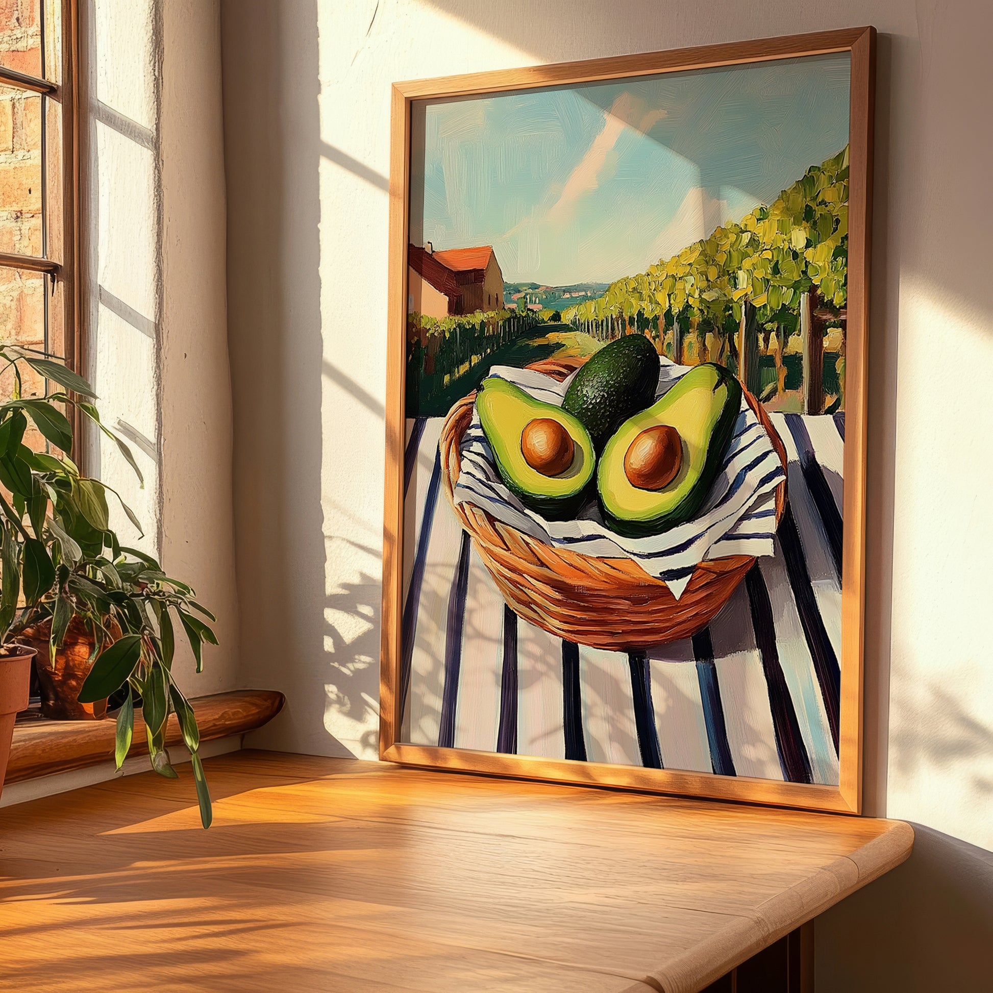 Avocado – Valley Café Scene, Vegetable Poster, clean layout with no caption