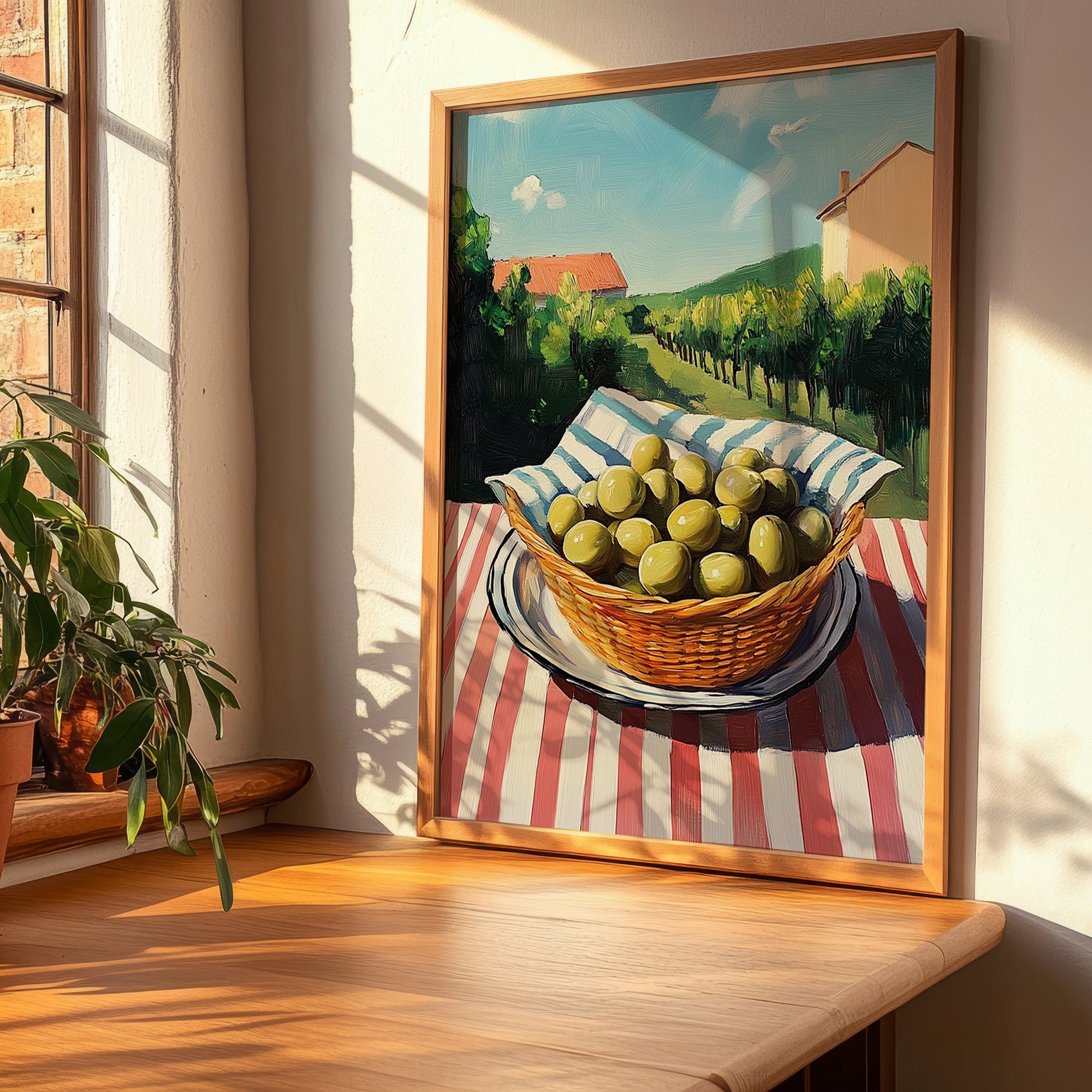 Olive – Green Valley Landscape, Vegetable Painting, clean layout with no caption