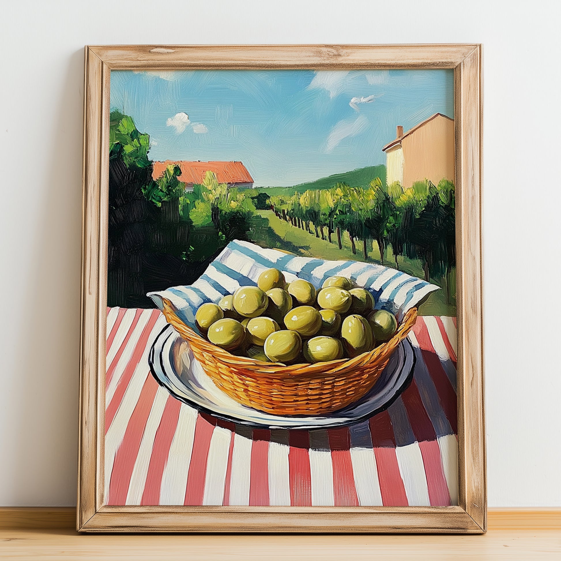 Olive – Green Valley Landscape, Vegetable Painting, no-text version framed in wood