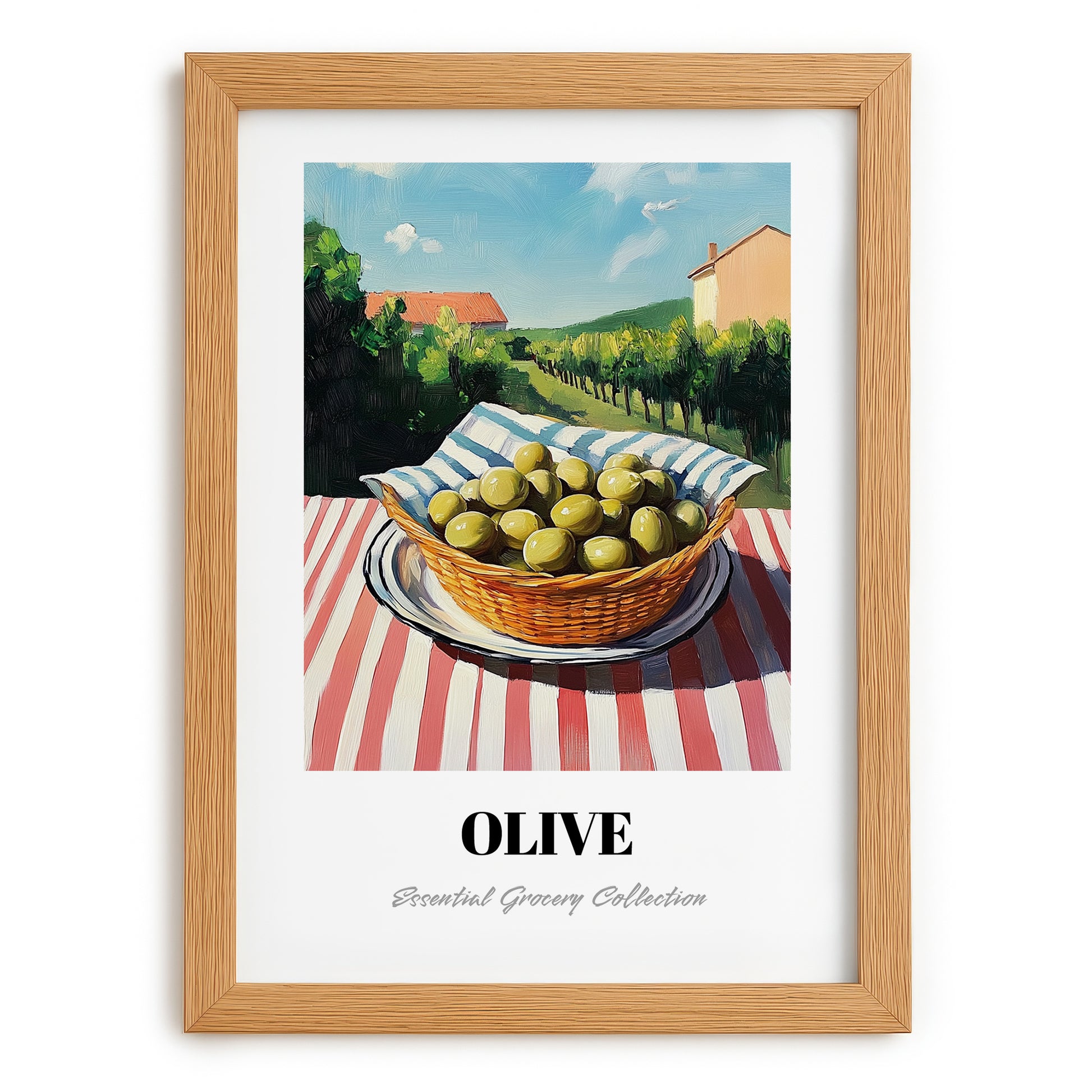 Olive – Green Valley Landscape, Vegetable Painting, set in oak frame