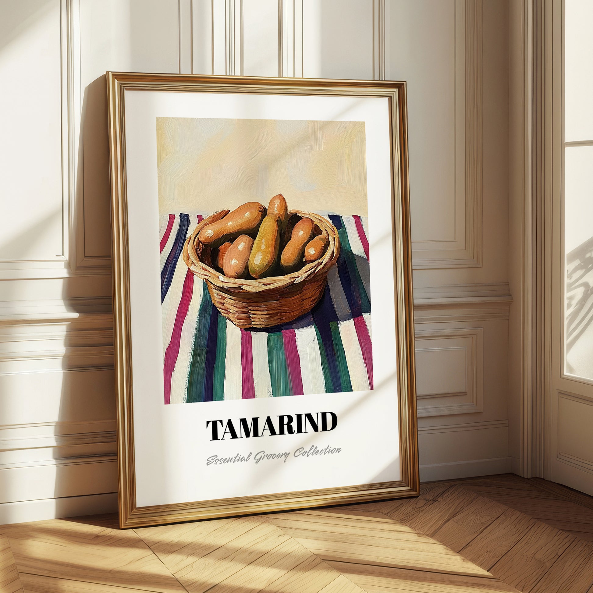 Tamarind – on Striped Tablecloth, Vegetable Still Life