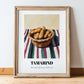 Tamarind – on Striped Tablecloth, Vegetable Still Life, in wooden frame leaning on the floor