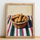 Tamarind – on Striped Tablecloth, Vegetable Still Life, no-text version framed in wood