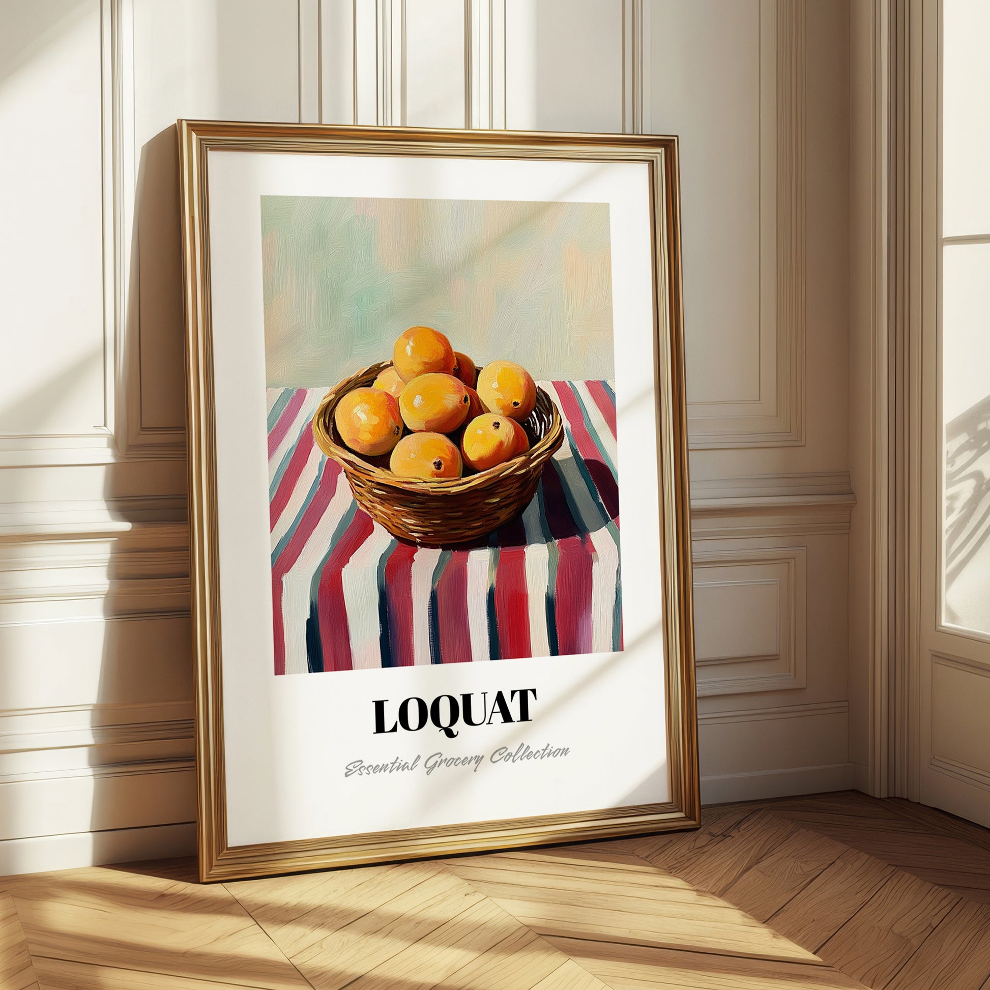Loquat – on Striped Tablecloth, Vegetable Still Life