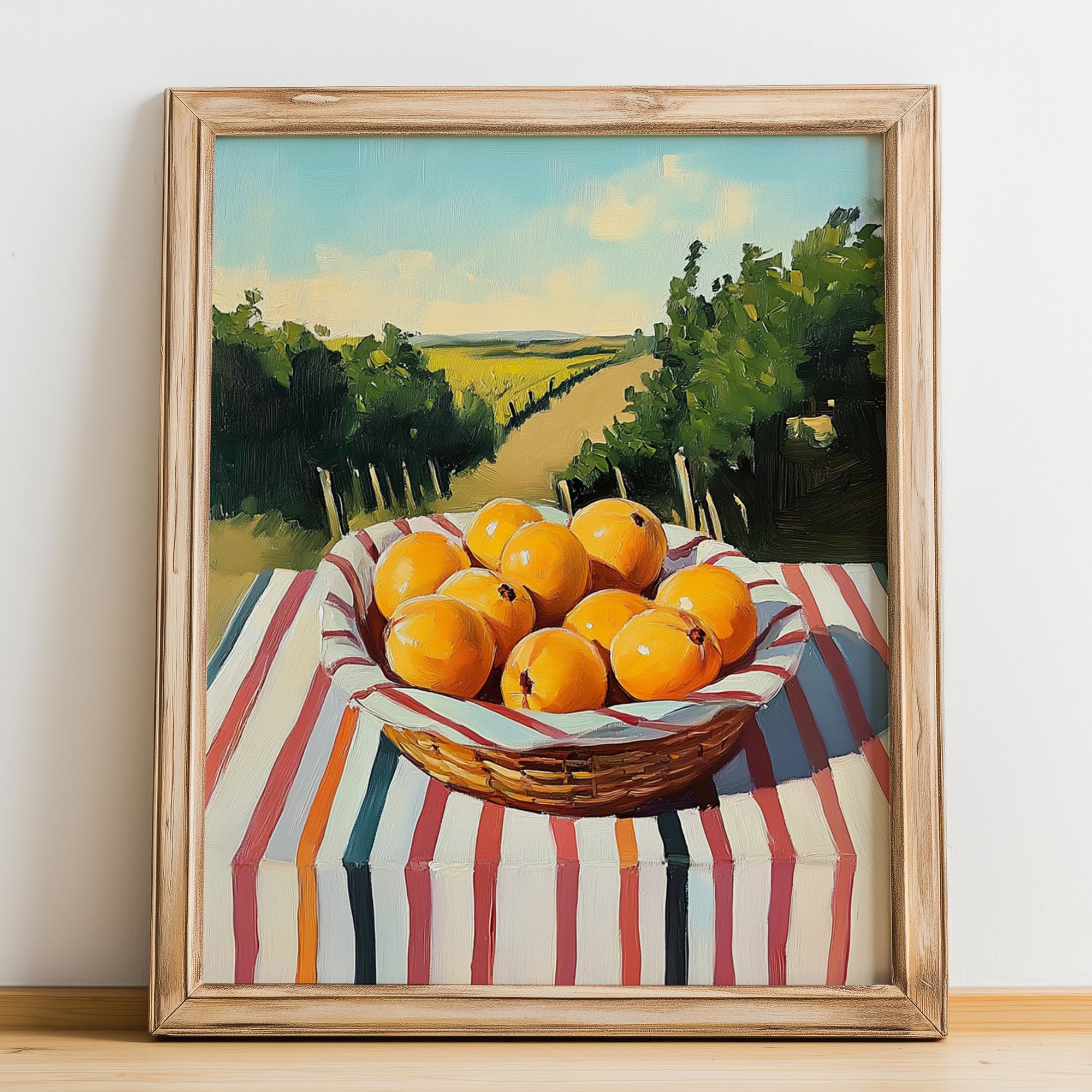 Loquat – Green Valley Landscape, Vegetable Painting, no-text version framed in wood