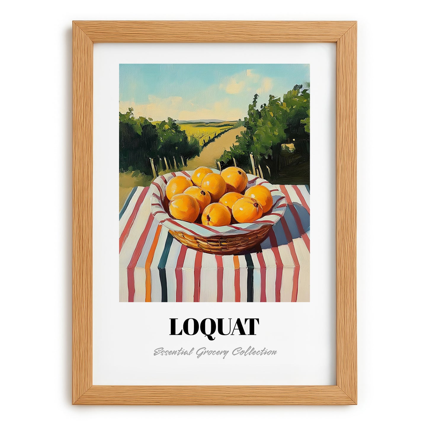 Loquat – Green Valley Landscape, Vegetable Painting, set in oak frame