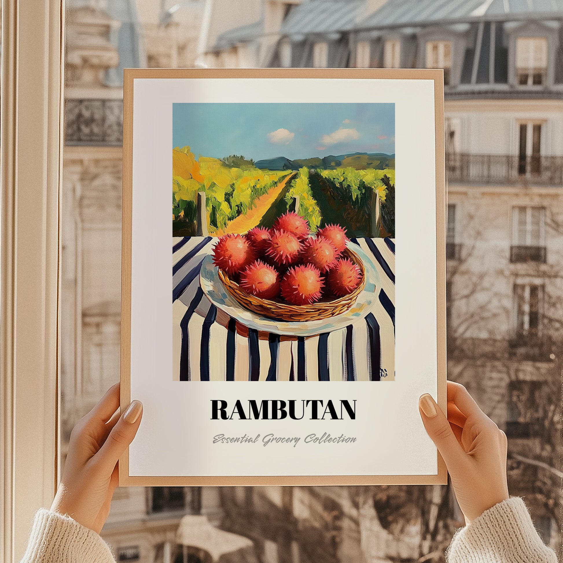 Rambutan – Valley Café Scene, Vegetable Wall Decor, styled in a charming Paris street view