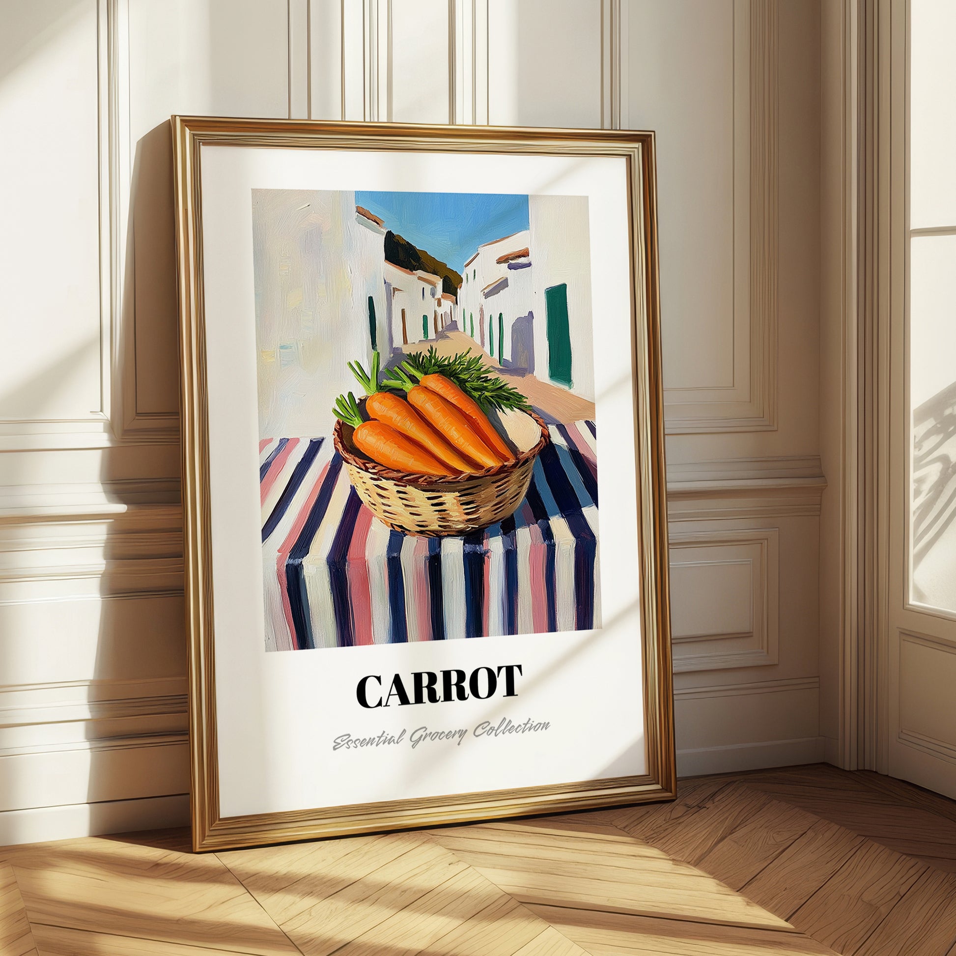 Carrot – White village Urban Café Scene, Vegetable Print