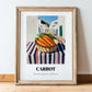 Carrot – White village Urban Café Scene, Vegetable Print, in wooden frame leaning on the floor