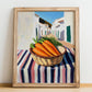 Carrot – White village Urban Café Scene, Vegetable Print, no-text version framed in wood