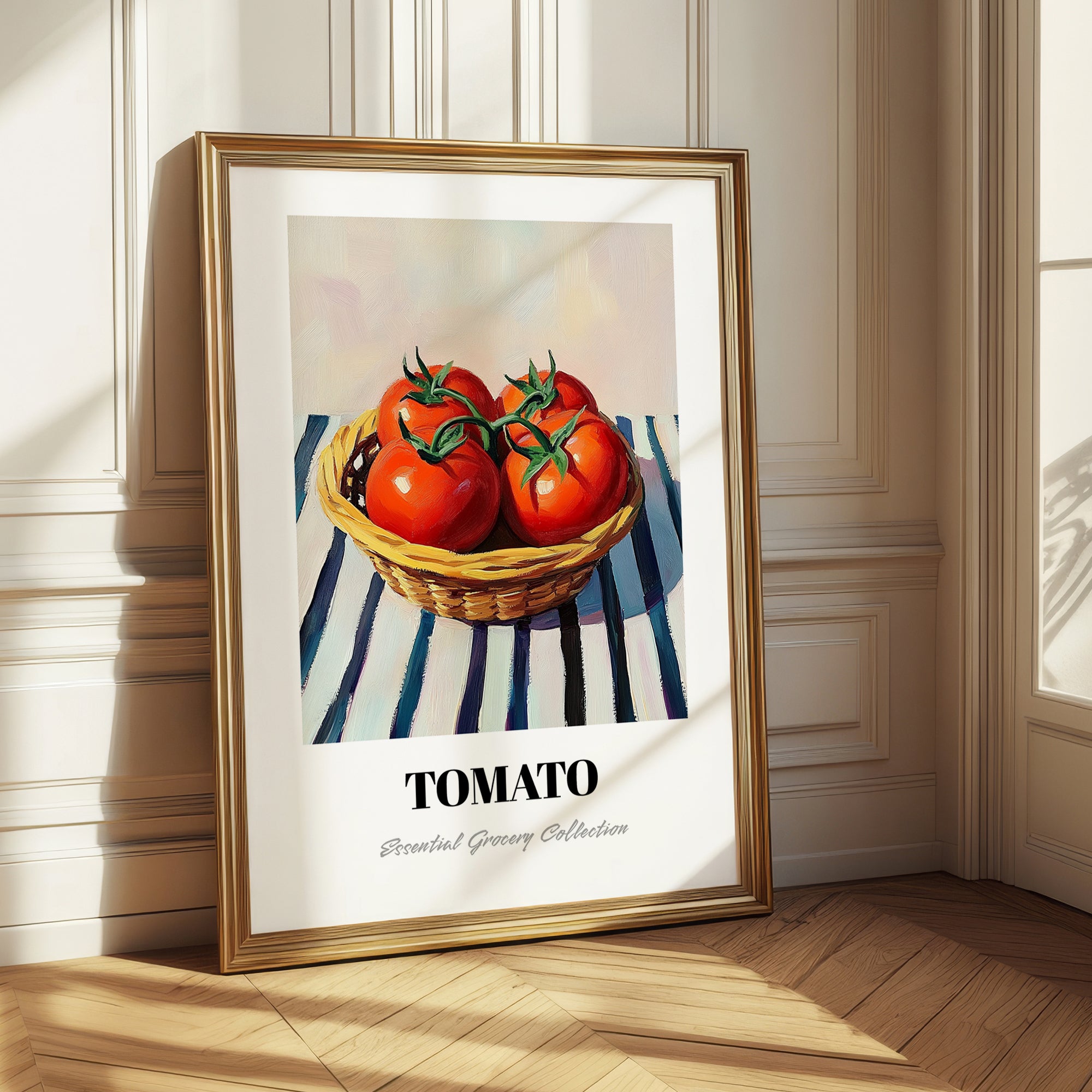 Tomato – on Striped Tablecloth, Vegetable Art