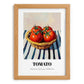 Tomato – on Striped Tablecloth, Vegetable Art, set in oak frame