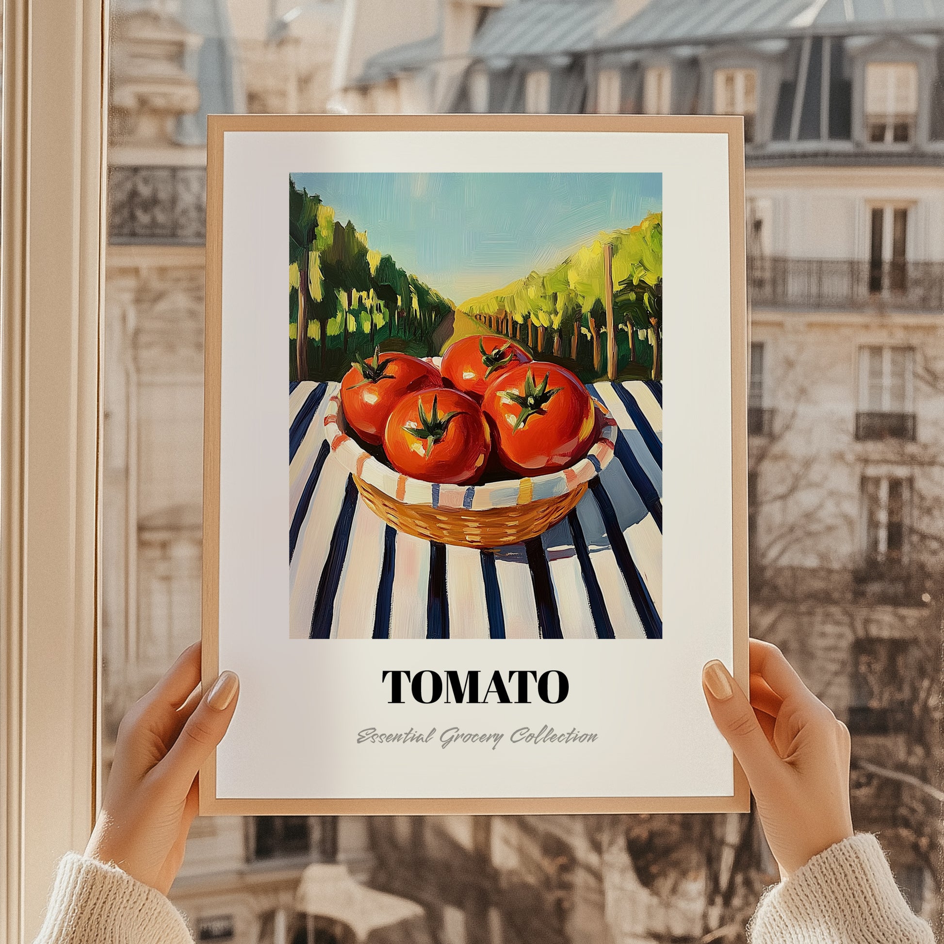 Tomato – Valley Café Scene, Vegetable Poster, styled in a charming Paris street view
