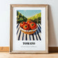 Tomato – Valley Café Scene, Vegetable Poster, in wooden frame leaning on the floor