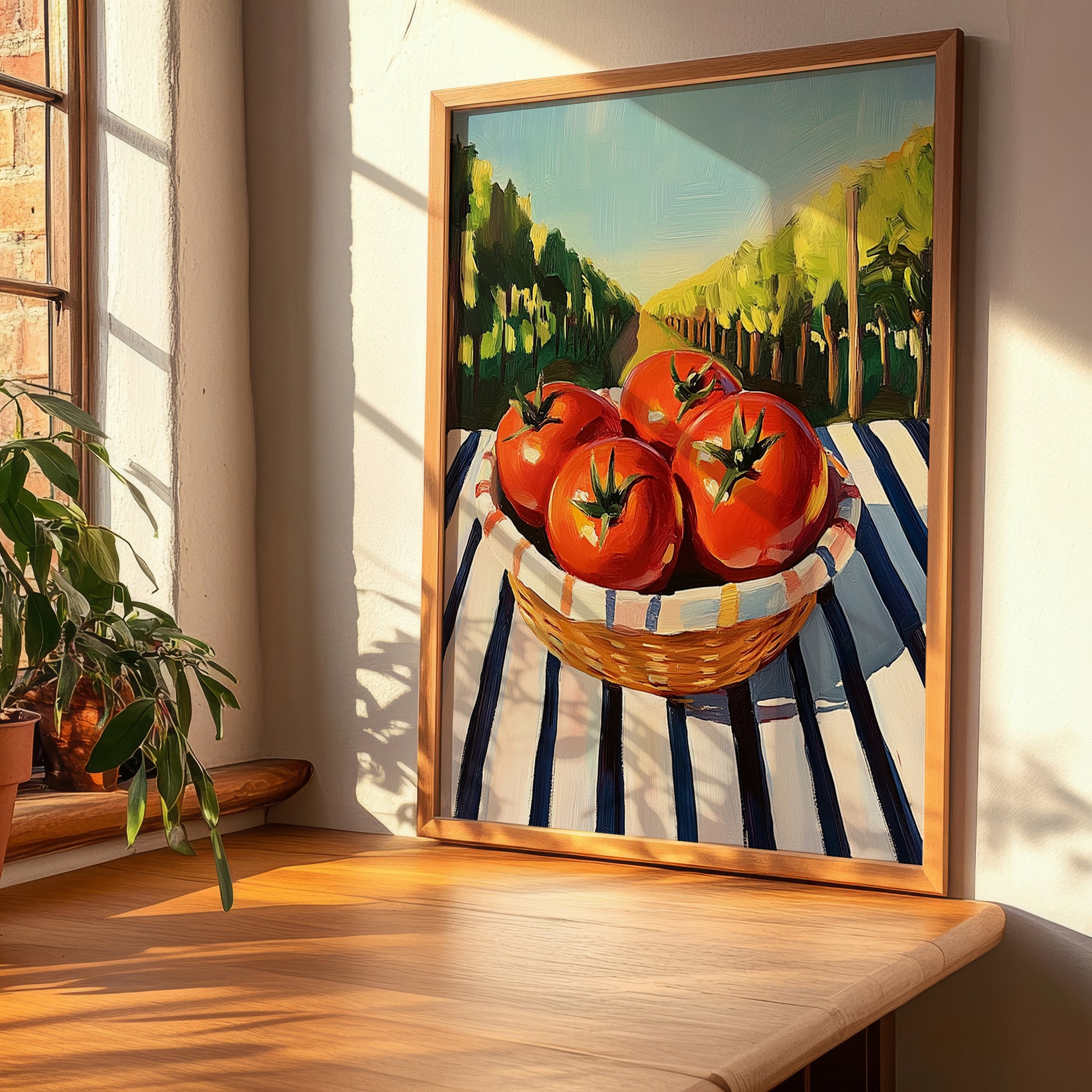 Tomato – Valley Café Scene, Vegetable Poster, clean layout with no caption