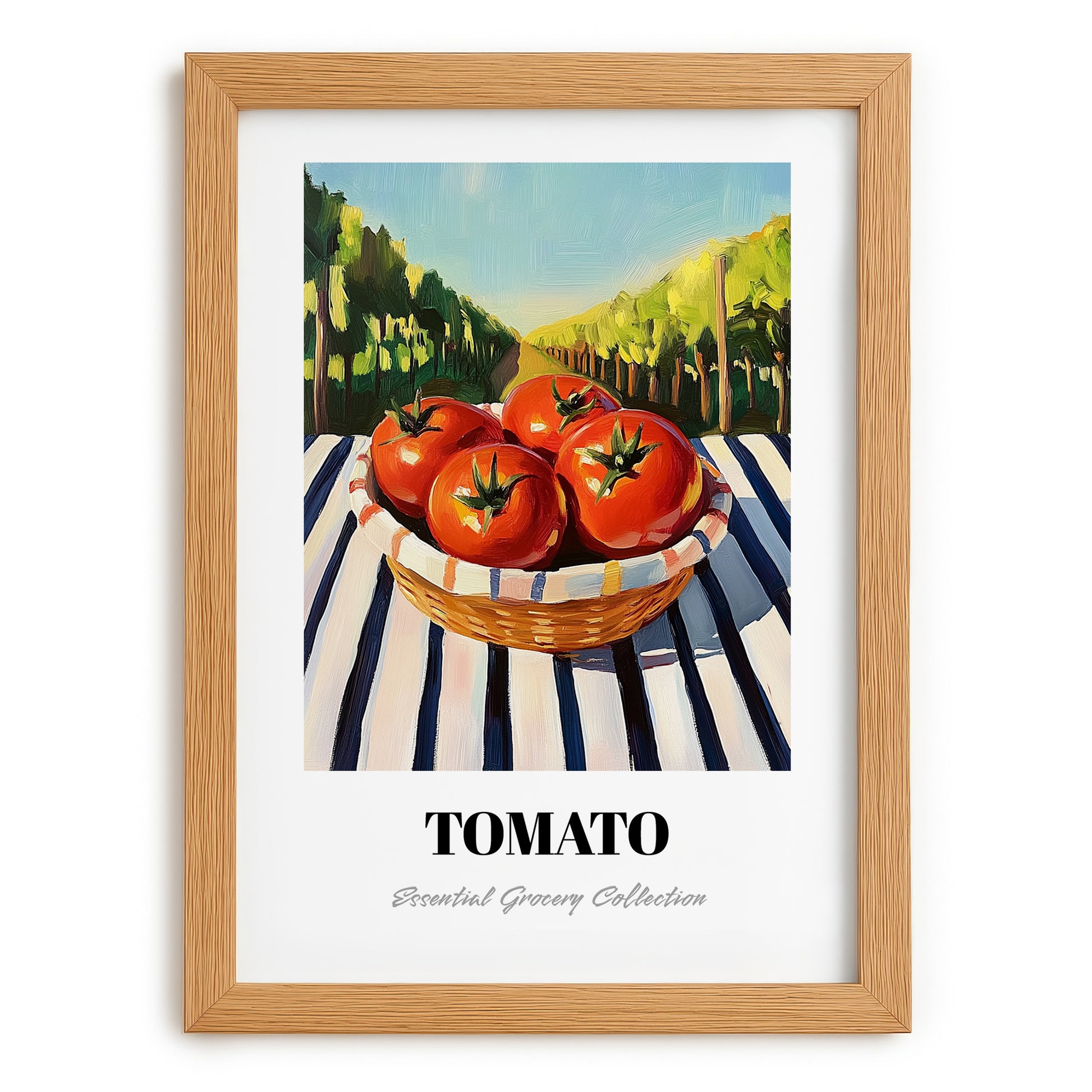 Tomato – Valley Café Scene, Vegetable Poster, set in oak frame
