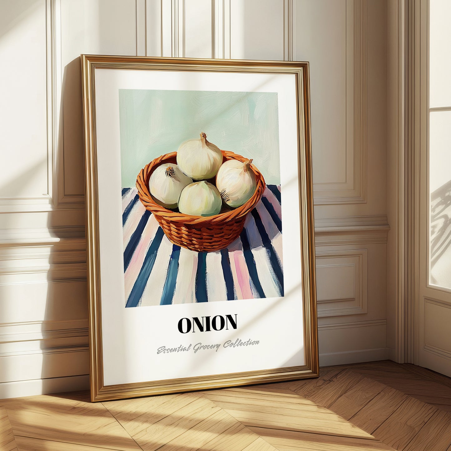 Onion – on Striped Tablecloth, Vegetable Print