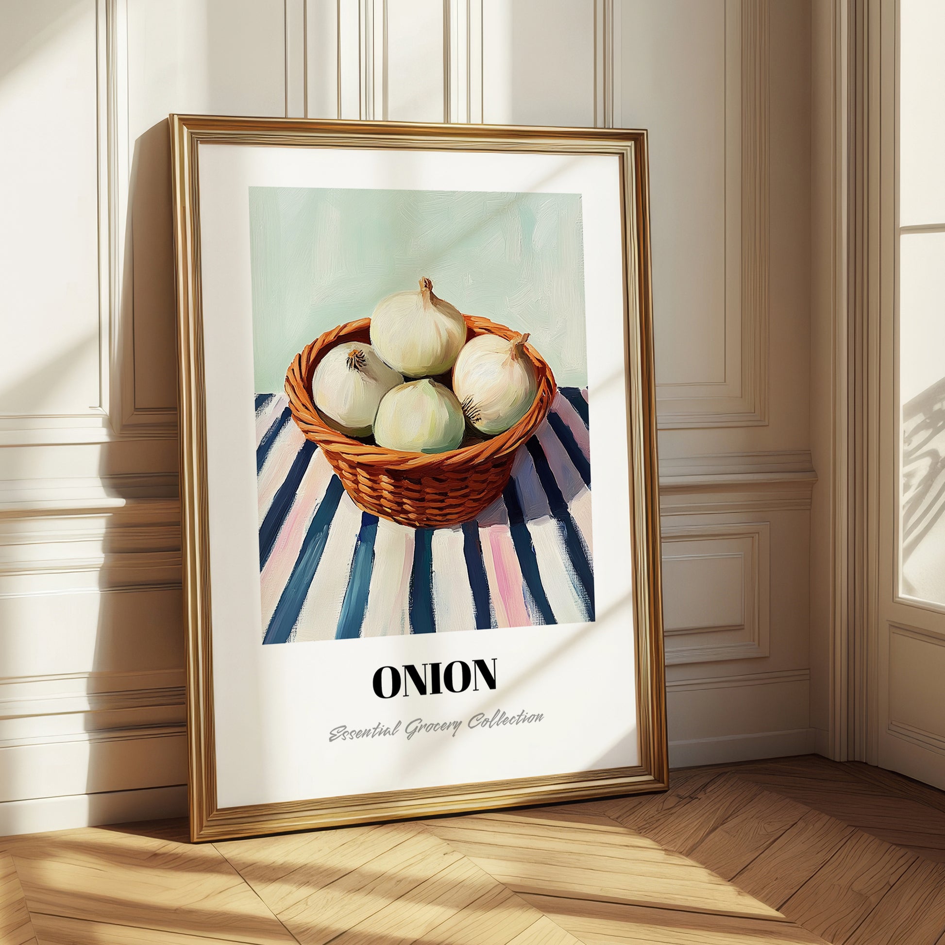 Onion – on Striped Tablecloth, Vegetable Print