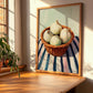 Onion – on Striped Tablecloth, Vegetable Print, clean layout with no caption