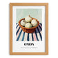 Onion – on Striped Tablecloth, Vegetable Print, set in oak frame