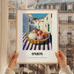 Onion – White village Street Café Scene, Vegetable Wall Illustration, styled in a charming Paris street view