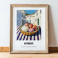 Onion – White village Street Café Scene, Vegetable Wall Illustration, in wooden frame leaning on the floor