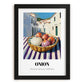 Onion – White village Street Café Scene, Vegetable Wall Illustration, in sleek black frame