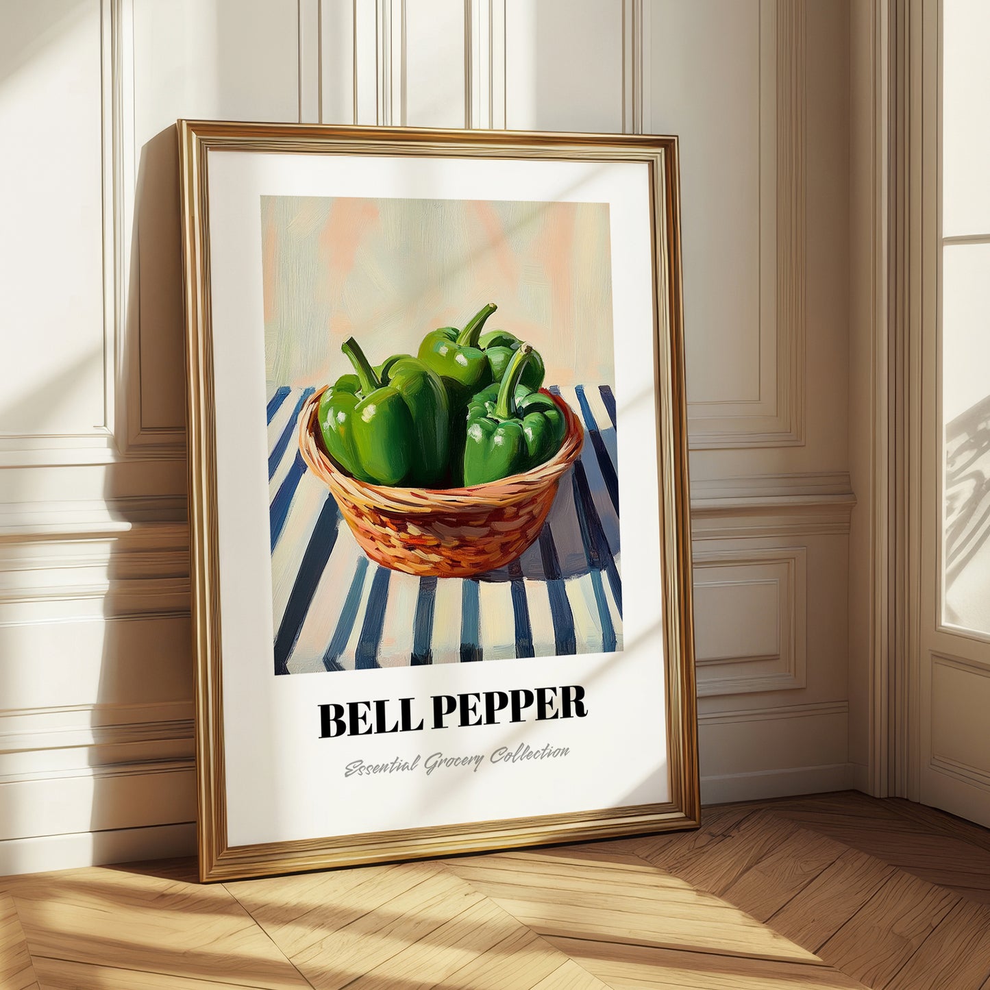 Bell Pepper – on Striped Tablecloth, Vegetable Painting