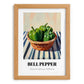 Bell Pepper – on Striped Tablecloth, Vegetable Painting, set in oak frame