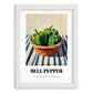 Bell Pepper – on Striped Tablecloth, Vegetable Painting, placed in minimal white frame