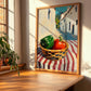 Bell Pepper – White village Outdoor Café Scene, Vegetable Wall Painting, clean layout with no caption