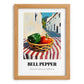 Bell Pepper – White village Outdoor Café Scene, Vegetable Wall Painting, set in oak frame