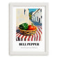 Bell Pepper – White village Outdoor Café Scene, Vegetable Wall Painting, placed in minimal white frame