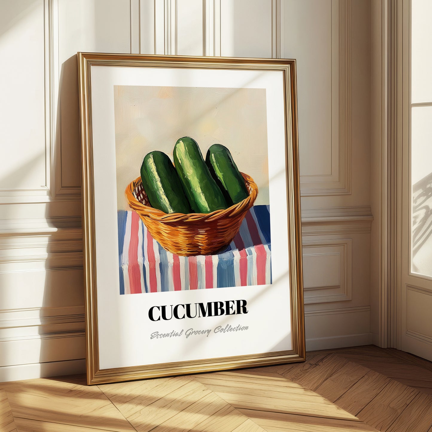 Cucumber – on Striped Tablecloth, Vegetable Poster
