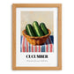 Cucumber – on Striped Tablecloth, Vegetable Poster, set in oak frame